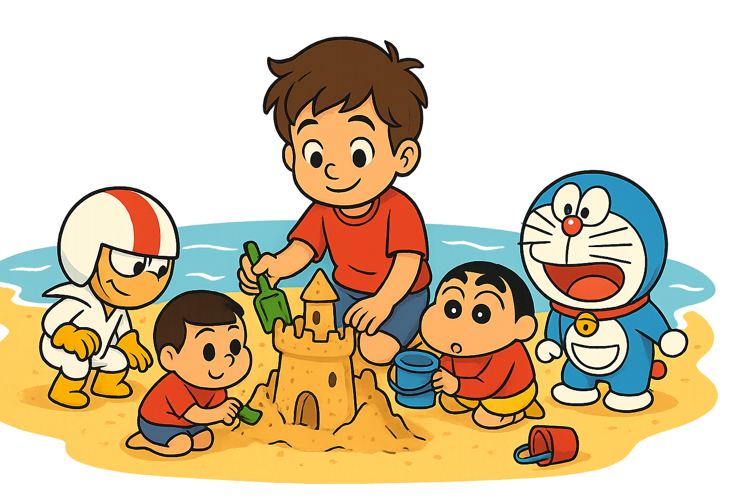 Children playing and building sandcastles